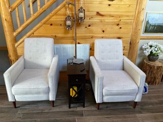 Two Sleek White Linen Side-Chairs that Recline