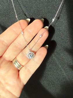 1.5 CTW Moissanite Halo Pendant Necklace | 925 Sterling Silver