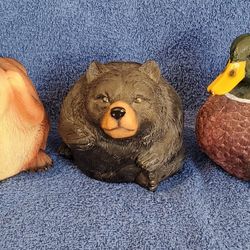 Set Of 3 Fat Wildlife Banks! Beaver, Bear And Duck