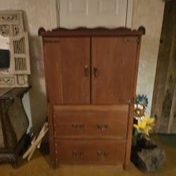 Redwood Hand Carved Armoire Dresser