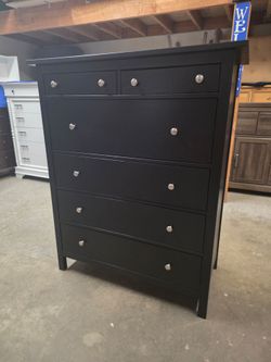 Modern Large Black 6 Drawer Tallboy Dresser