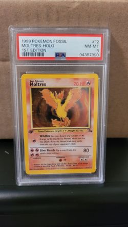 Pokemon Graded Slab 1999 Pokemon Fossil 1st Edition 12 Moltres Holo PSA 8 NM