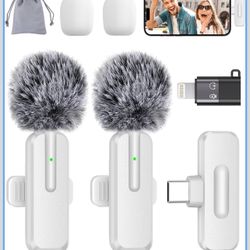 Wireless Mini Microphone for iPhone - 2 Pack Lavalier bluetooth Microphone for Video Recording, 2 In 1 Noise Reduction Lapel Mic for Ipad, Android, Cl