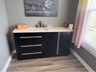 Modern Black Sideboard with Marble Top