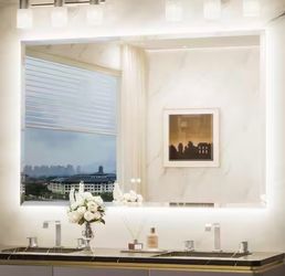 60 in. W x 40 in. H Beveled Frameless LED Lighted Bathroom Vanity Mirror with Light with Backlit and Anti-Fog