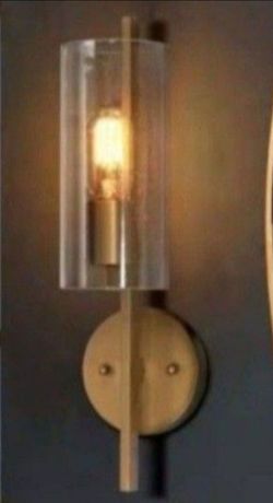 Ulofin 17 in H. Modern Cylinder Powder Room Wall Sconce 1-Light Large Brass Gold Bathroom Single Light with Seeded Glass Shade