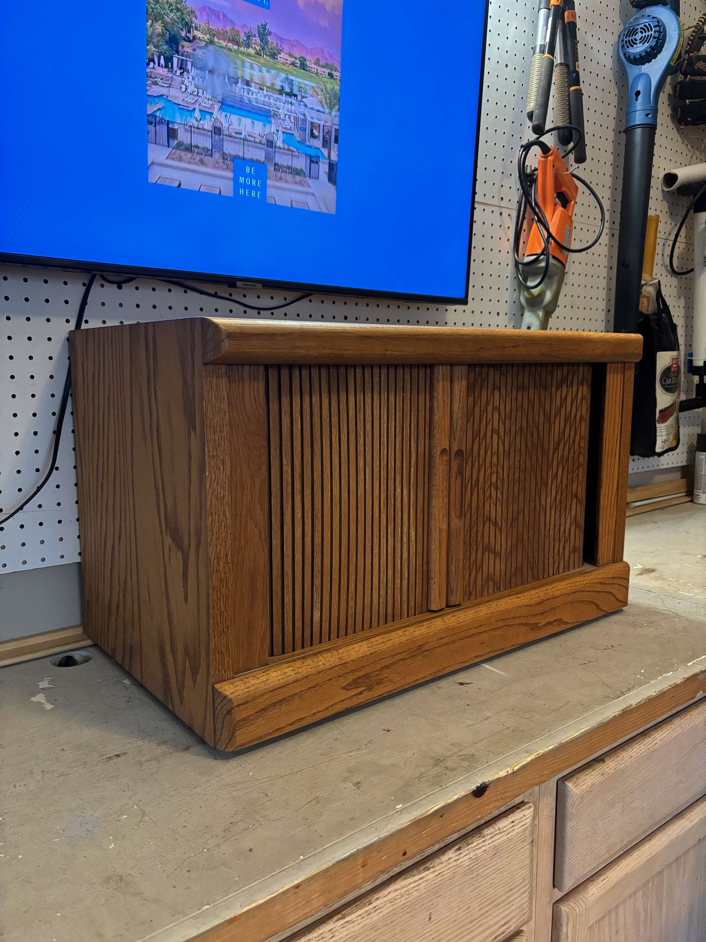 Solid Wood Tambour Door Cabinet – Storage / Credenza / TV Stand