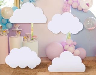 White Cloud Cutouts Standup Figures - Plastic Suitable for Birthday Wedding Shower Photo Backdrop Decorations, Life Size Cloud Shapes for Parties, Set