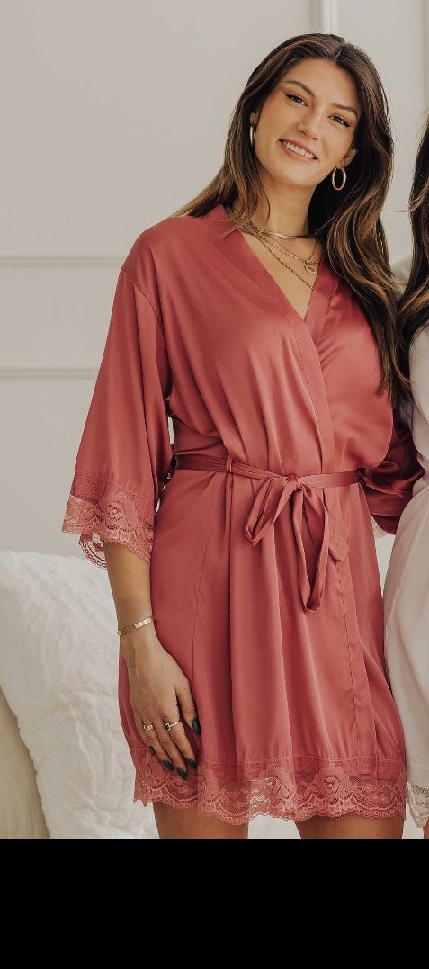 Silk Lace Robe In Rose Pink Very Soft