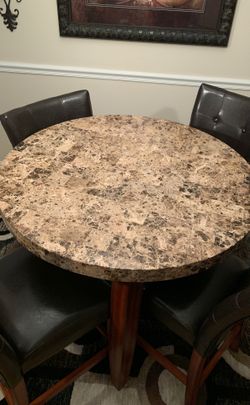 Marble pub table & chairs with serving table