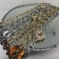 Vintage Beautiful Six Strand Two Tones And Clear Rhinestone Magnetic Clasp 