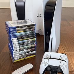 Sony PlayStation 5 Console Bundle — Disc Edition + 2 Controllers + Media Remote + 16 Games!