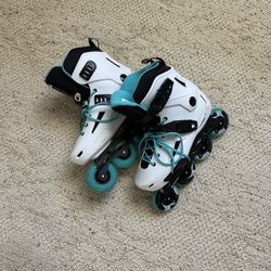 Rollerblade Lightning Women's Urban Inline Skate w/ Brake, White and Aqua 