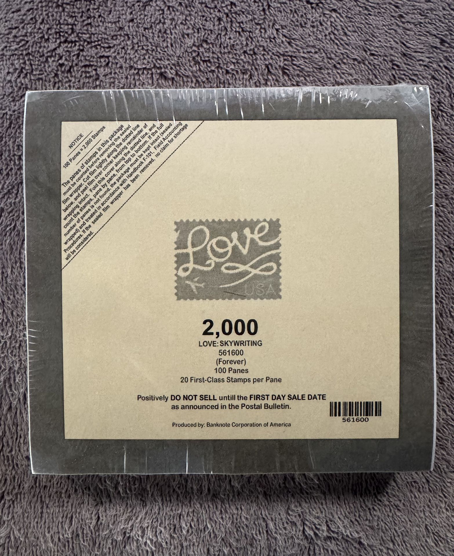 Forever Stamps 2000 Count (Love: Skywriting)