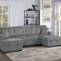 Corduroy Sectional Sleeper Sofa Pullout Bed With Storage