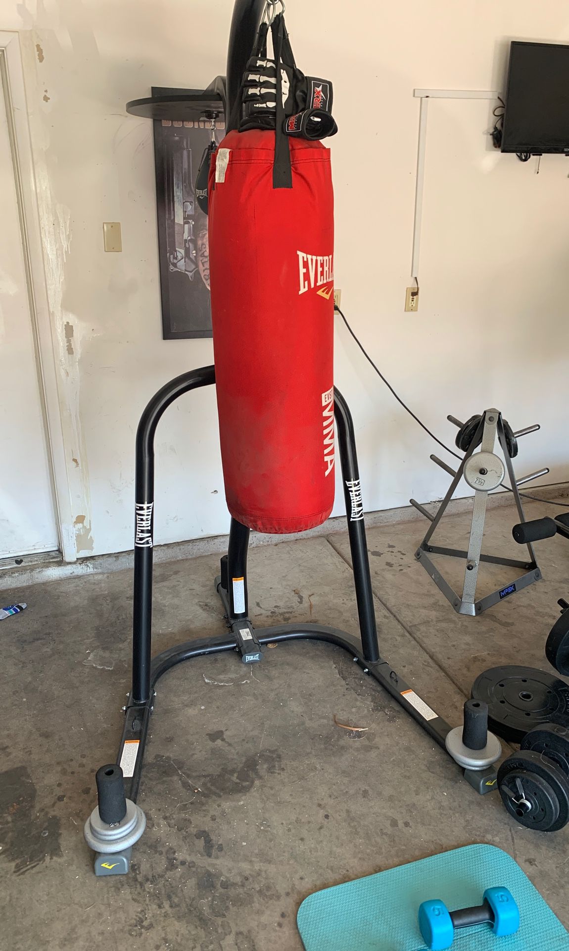 Punching bag ,stand, and speed bag...