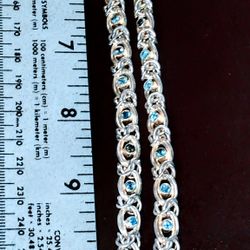 Aquamarine Solid Sterling 925 Byzantine  22" Chain