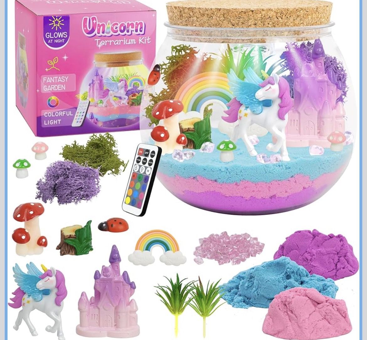 🆕 In 📦 LightUp Unicorn Terrarium Gifts,DIY Night Light Kit with Remote Control&1️⃣3️⃣Lighting Colors,Great gift ideas for Ages4-11
