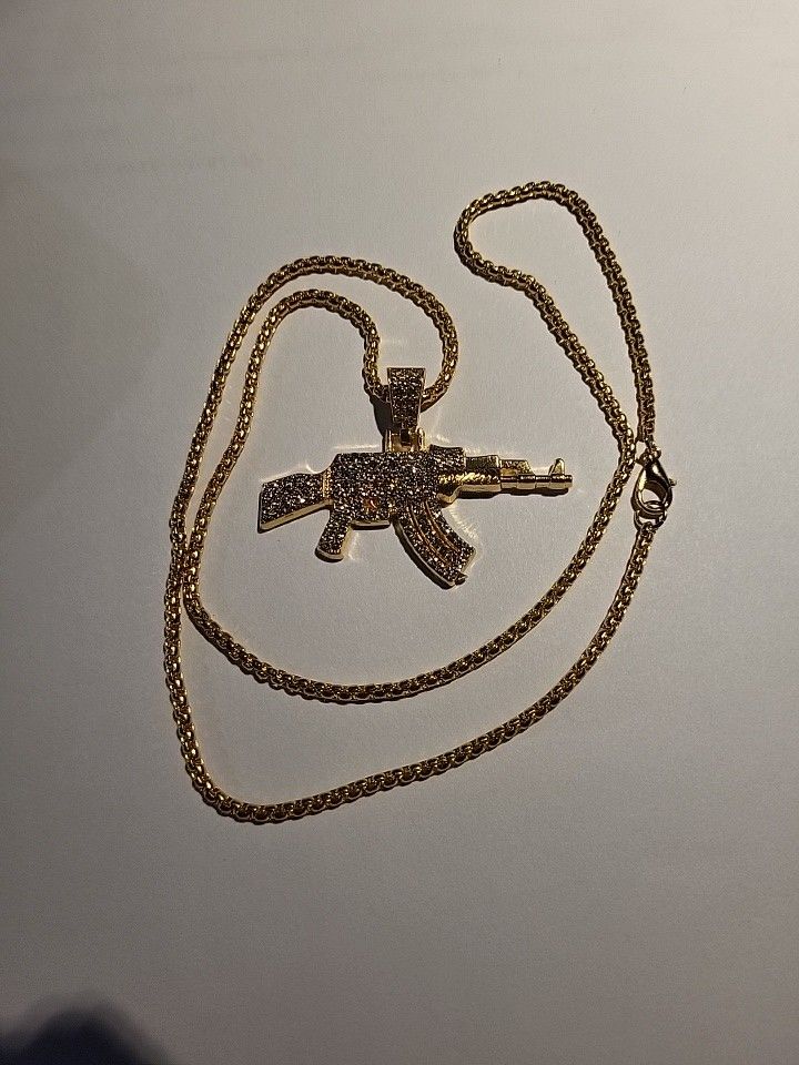 Mens 22" Gold Plated AK47 Chain / pendant