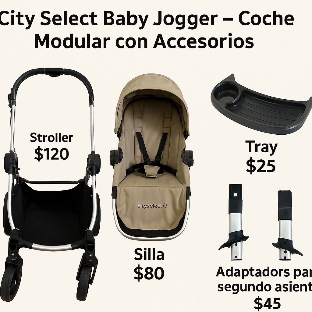 🍼 Baby Jogger City Select Modular Stroller – Taupe/Beige – Sistema completo en excelente estado