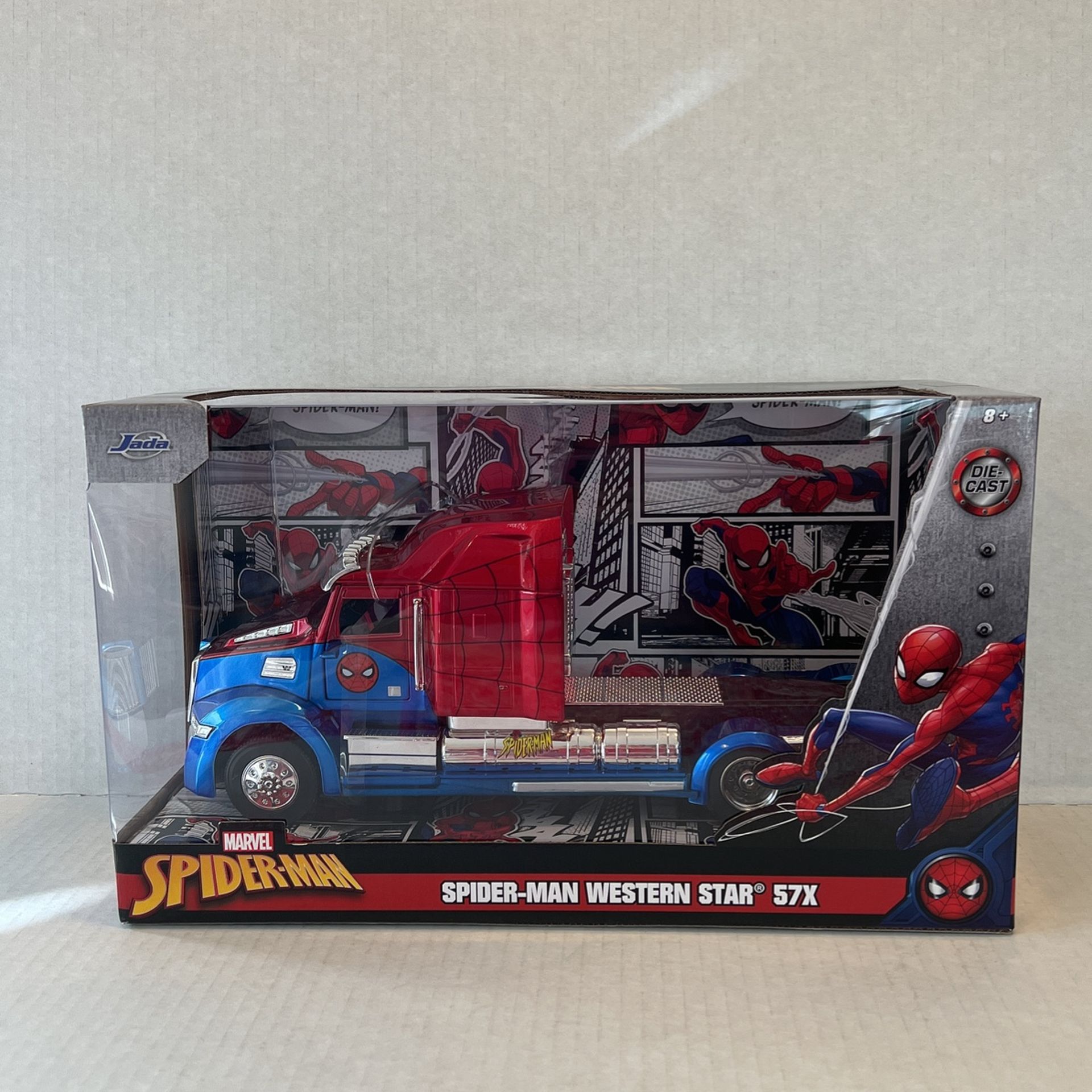 Jada Western Star 57X Truck Tractor Spider-Man Blue and Red Metallic Hollywood Rides Series 1/24 Diecast Model