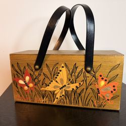 Enid Collins of Texas Rectangular Wood Butterfly Delight Box Purse 70s