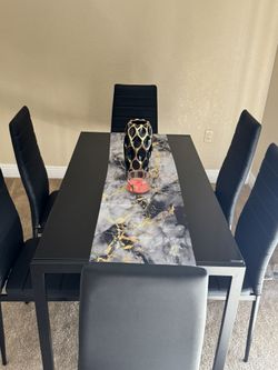 7-Pieces Dining Table Set Glass Dining Table Sets Kitchen Table And Chairs Set For 6 Person, Comedor De 6 Sillas PU Leather Modern Dining Room Sets Fo