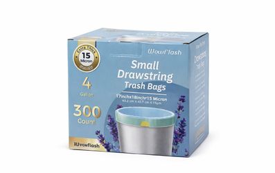 Wowflash Small Drawstring Trash Bags 4 Gallon – 300 Count (15 Micron) 