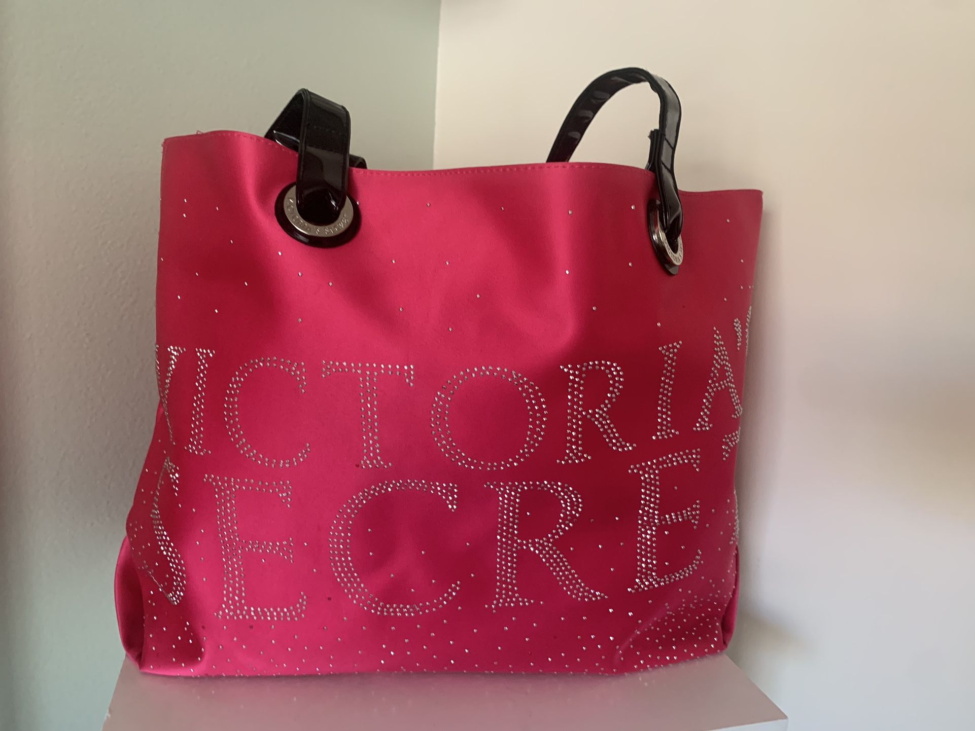 Victoria’s Secret Hot Pink Satin Rhinestone Stud Tote