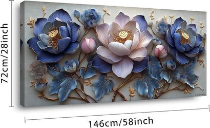 Blue and Pink Flowers Canvas Wall Art (28x58 inch)