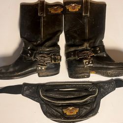 Vintage Harley-Davidson Women’s Harness Boots & Leather Waist Pack – Size 9.5