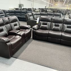 New Reclining Couch  / Love Seat .  Brown Gel Leatherette .  Free Delivery !