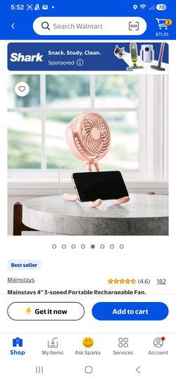 Mainstays 4" 3-Speed Portable Rechargeable Fan