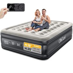OhGeni Queen Air Mattress with Built in Pump, Inflatable Blow Up Mattress 18 Raised Comfort,Upgraded Surface Portable Mattress, Air Bed for Camping, H