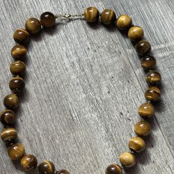536.01CT NATURAL TIGER EYE BEADED STRAND NECKLACE 14K GOLD 