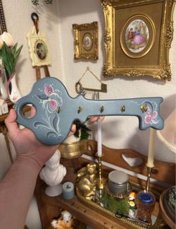 Vintage hand painted wooden key holder