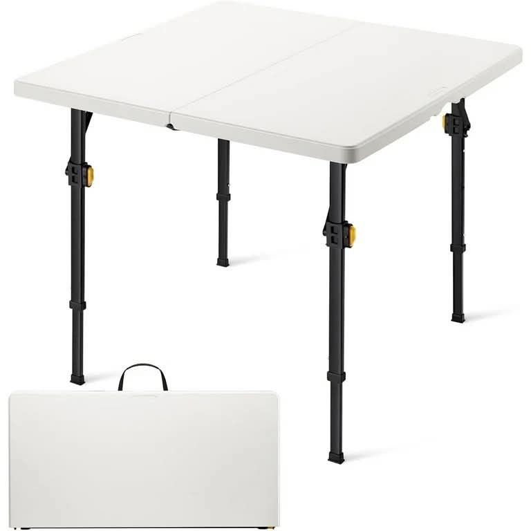 34" Square Folding Card Table, Two Heights Adjustable, Max Load 300 lbs, Portable Table with Lock Button, for Indoor/Outdoor, Home, Parties, Picnics,