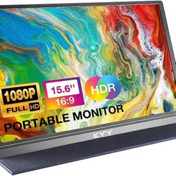 KYY Portable Monitor 15.6inch 1080P FHD USB-C, HDMI Computer Display HDR IPS Gaming Monitor w/Premium Smart Cover & Screen Protector, Speakers, for La