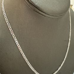 Flat Curb 18” Silver Chain From Italy