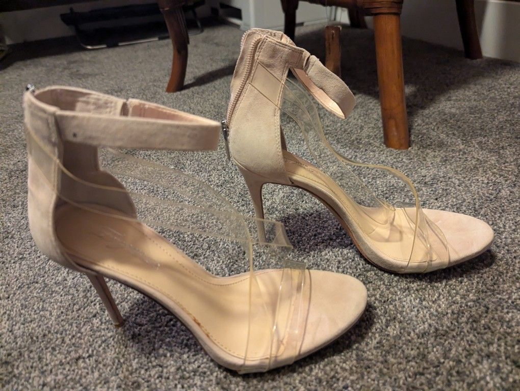 Vince Camuto Nude And Clear Heels