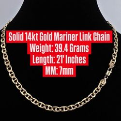 Solid 14kt Gold Curb Link Chain Cadena Solido De Oro 14kt 