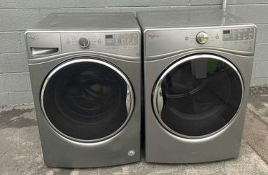 WHIRLPOOL STEAM SMART FRONT LOAD GREY WASHER AND ELECTRIC DRYER