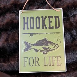 Metal Hooked For Life Hanging Sign 