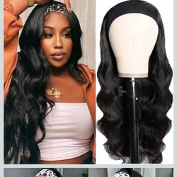 26" Human Hair  Body Wave Headband Wig New  