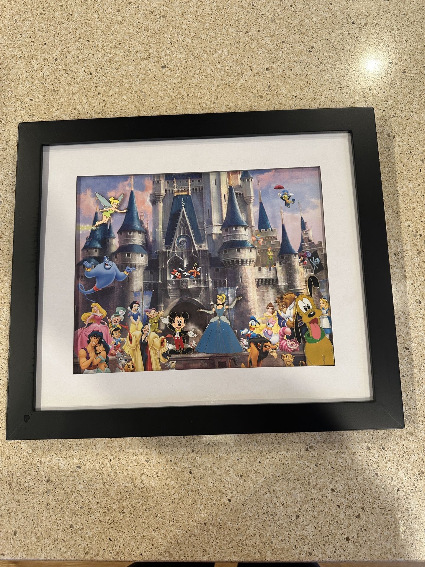 Disney Cinderella’s Castle Lithograph with Trading Pins Framed Walt World