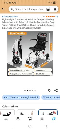 Lightweight Transport Wheelchair, Compact FoldinG Wheelchair with Telescopic Handle Portable for Easy Travel FoldinG Travel Wheel Chairs for Adults Se