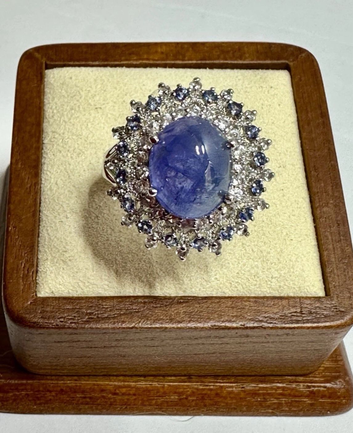 FREE SHIPPING! 925 Silver Cabochon Tanzanite & 50 Tanzanite's & Sapphires Ring Size 7.5 Lot#494