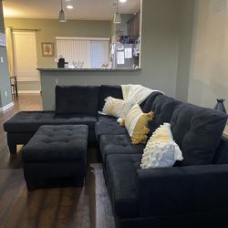 Black Suede Couch And Ottoman