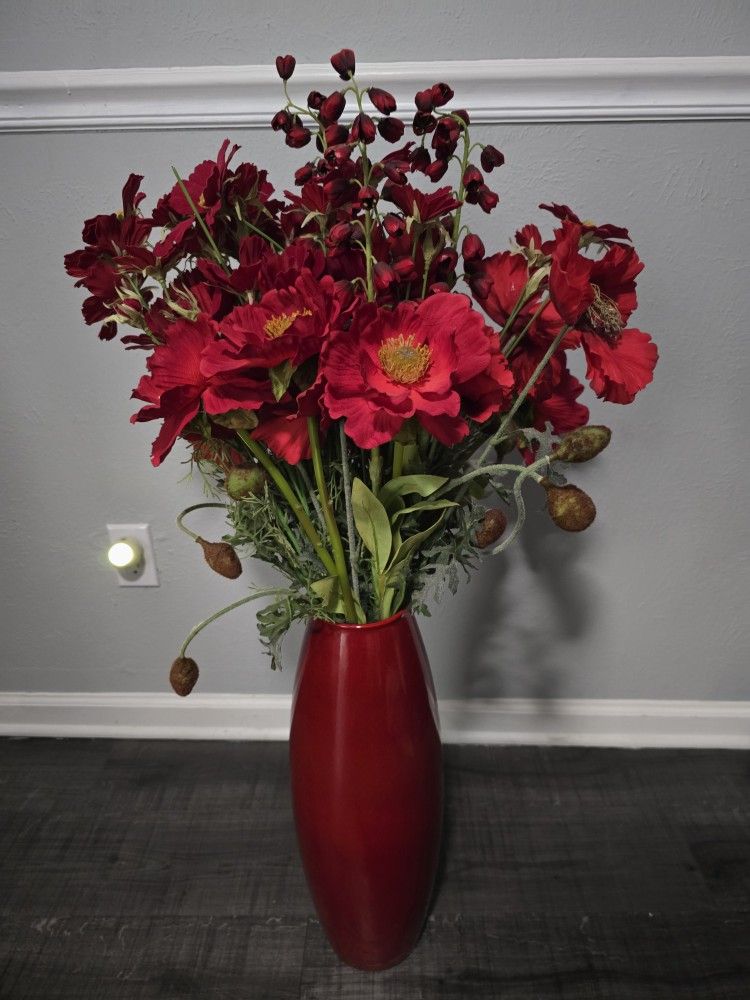 RED FLOWERS AND VASE