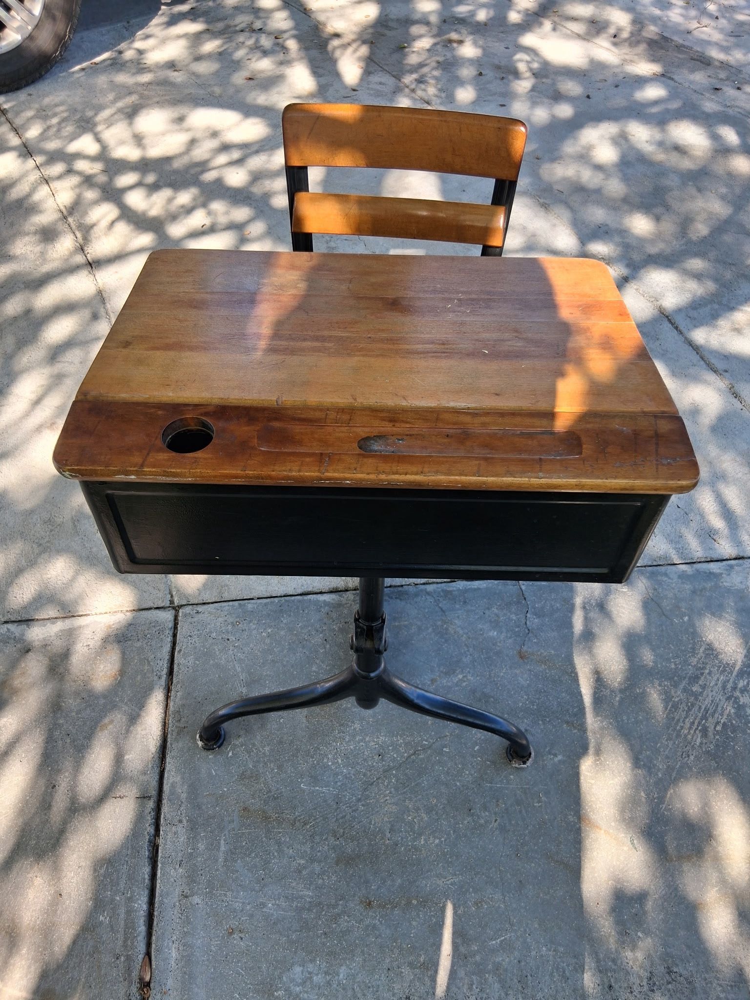 Heavy Duty Vintage School Desk With Atached Chair In Great Condition